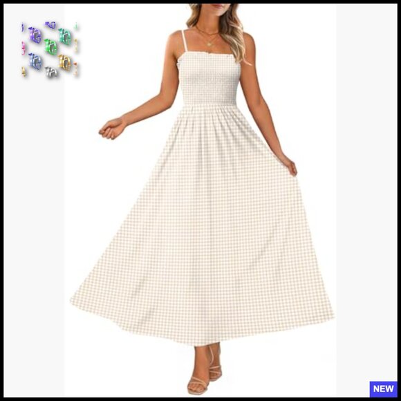 Spaghetti Strap Maxi Dress Smocked with Pockets Boho Beach Casual Long Sundress - Picture 2 of 7